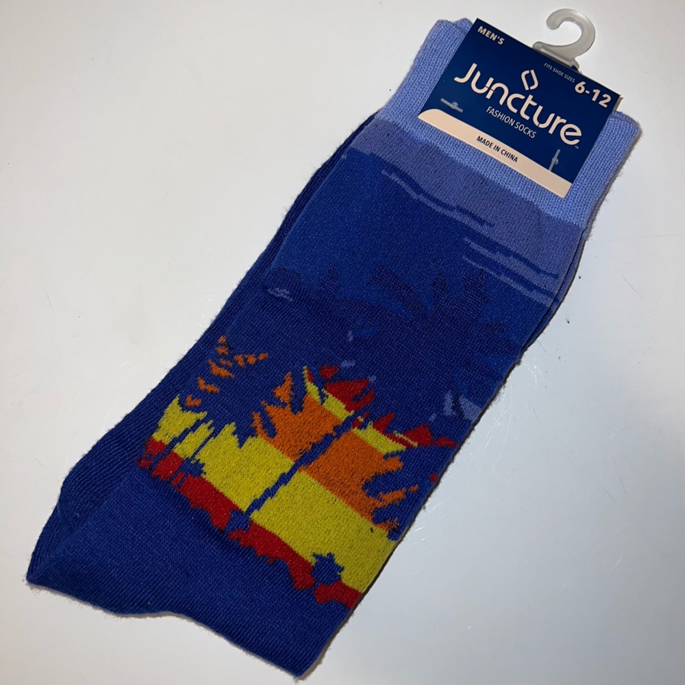 🧦 🛍️ 5/$20 - Men’s Juncture Novelty Socks with Beach Sunset Theme and Palm Trees